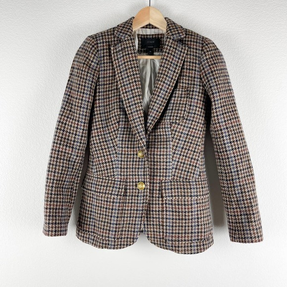 J. CREW Rhodes Houndstooth Wool Plaid Blazer Style F5456 Size 00